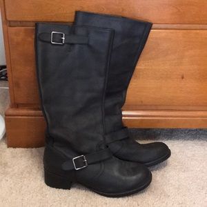 Cute faux leather moto style slip on black boots